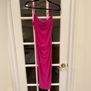 Zara Pink Ruched Midi Dress - Size Small NEW WITH TAGS!